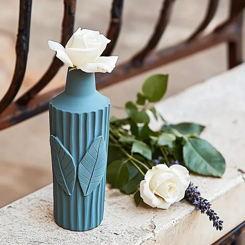 Vase Turquoise Bottle With Radial Cut 2 Leaves — 3D printed botanical vase