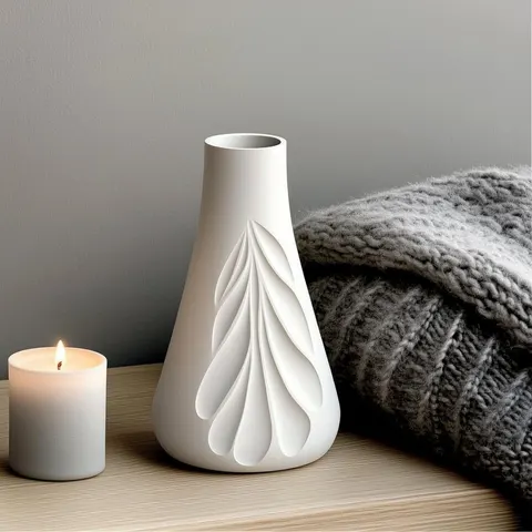 Vase With Carved Leaves — 3D printed botanical vase