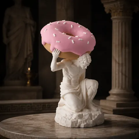 Whimsical Donut Statue with Classical Figure — 3D printed bust sculpture