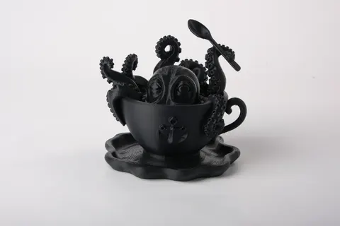 Whimsical Octopus Tea Cup Sculpture — 3D printed animal figurine