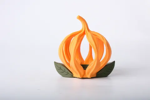 Whimsical Pumpkin Candle Holder with Leaves — 3D printed lamp