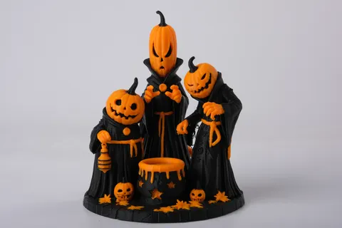 Whimsical Pumpkin Coven Figurine — 3D printed gothic figurine