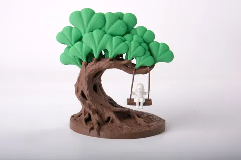 Whimsical Tree Swing Statue Enchanted Forest Sculpture — 3D printed animal figurine