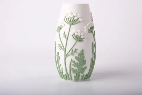 Wildflower Meadow Vase with Sage Green Botanical Relief — 3D printed botanical vase
