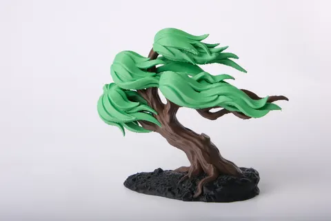 Windswept Willow Bonsai Tree Figurine — 3D printed botanical sculpture