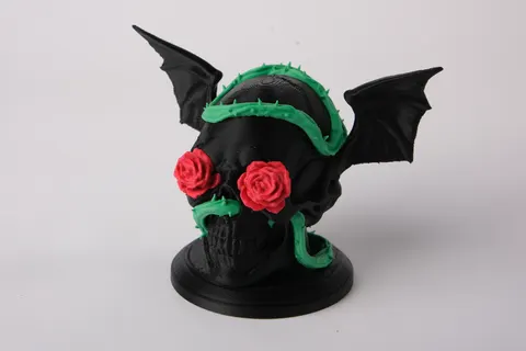 Winged Gothic Skull with Roses and Thorns — 3D printed gothic figurine